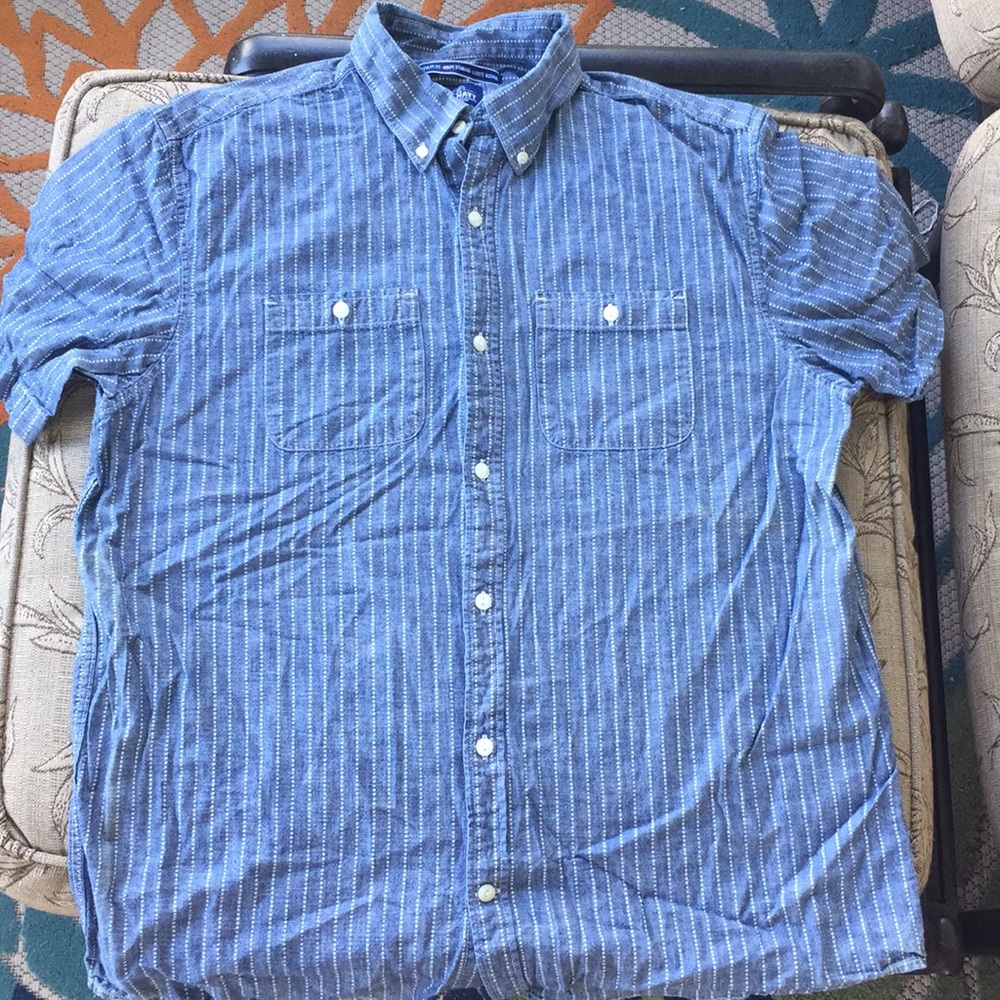 Denim style striped button down shirt